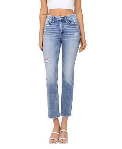 Flying Monkey Women's High Rise Cropped Slim Straight Jeans