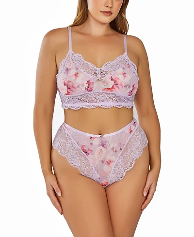 iCollection Plus Size 2Pc. Brushed Lingerie Set Trimmed in Elegant Soft Lace