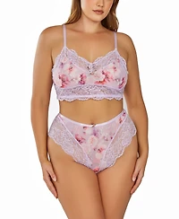 iCollection Plus Size 2Pc. Brushed Lingerie Set Trimmed in Elegant Soft Lace