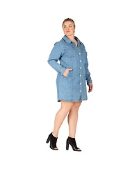 Women's Plus Long Sleeves Denim Shirt Dress