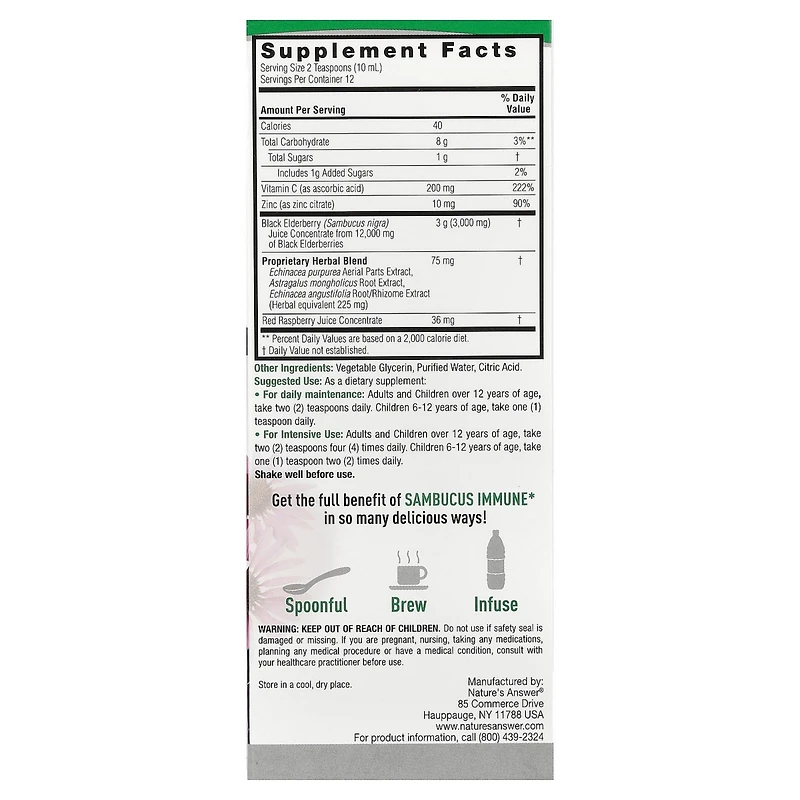Nature's Answer Sambucus Immune Black Elderberry 12 000 mg - 4 fl oz (120 ml)