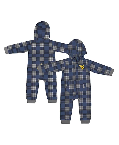Baby Boys and Girls Colosseum Navy West Virginia Mountaineers Full-Zip Plaid Hoodie Long Sleeve Jumper