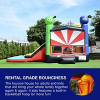 HeroKiddo Ninja Warrior Commercial Grade Bounce House Water Slide Combo with Splash Pool for Kids and Adults (with Blower), Wet Dry Use, Basketball Ho