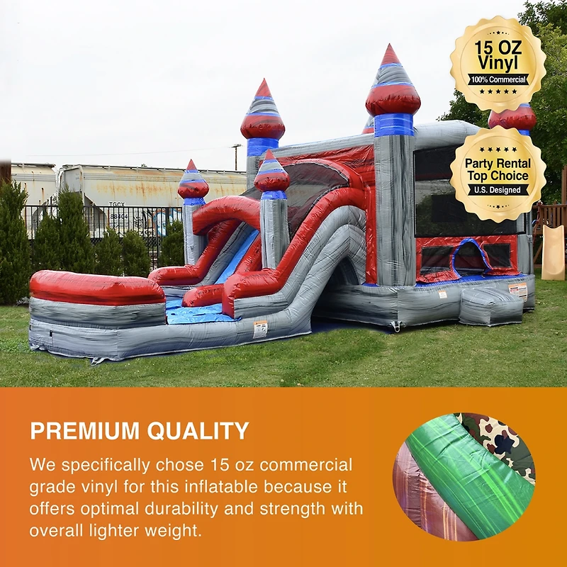 JumpOrange Titanium Commercial Grade Bounce House Water Slide Combo with Pool for Kids and Adults (with Blower), Basketball Hoop, Wet Dry Use, Outdoor