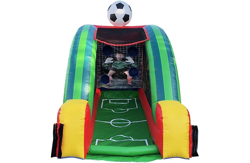 JumpOrange Inflatable Soccer Game (with Blower and Foam Soccer Ball), Kids and Adults, Commercial Grade, Rental Game, Kicking Target Holes, Outdoor In