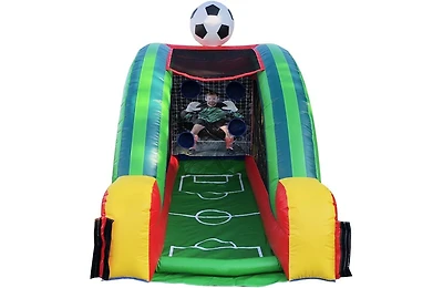 JumpOrange Inflatable Soccer Game (with Blower and Foam Soccer Ball), Kids and Adults, Commercial Grade, Rental Game, Kicking Target Holes, Outdoor In