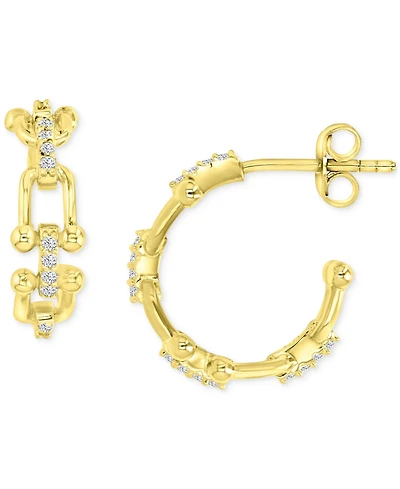 Cubic Zirconia Horsebit Small Hoop Earrings in 14k Gold-Plated Sterling Silver, 0.63"
