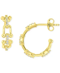 Cubic Zirconia Horsebit Small Hoop Earrings in 14k Gold-Plated Sterling Silver, 0.63"