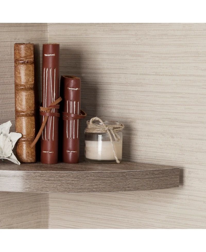 Danya B. Rustic Weathered Oak Corner Radial Shelves (Set of 2)
