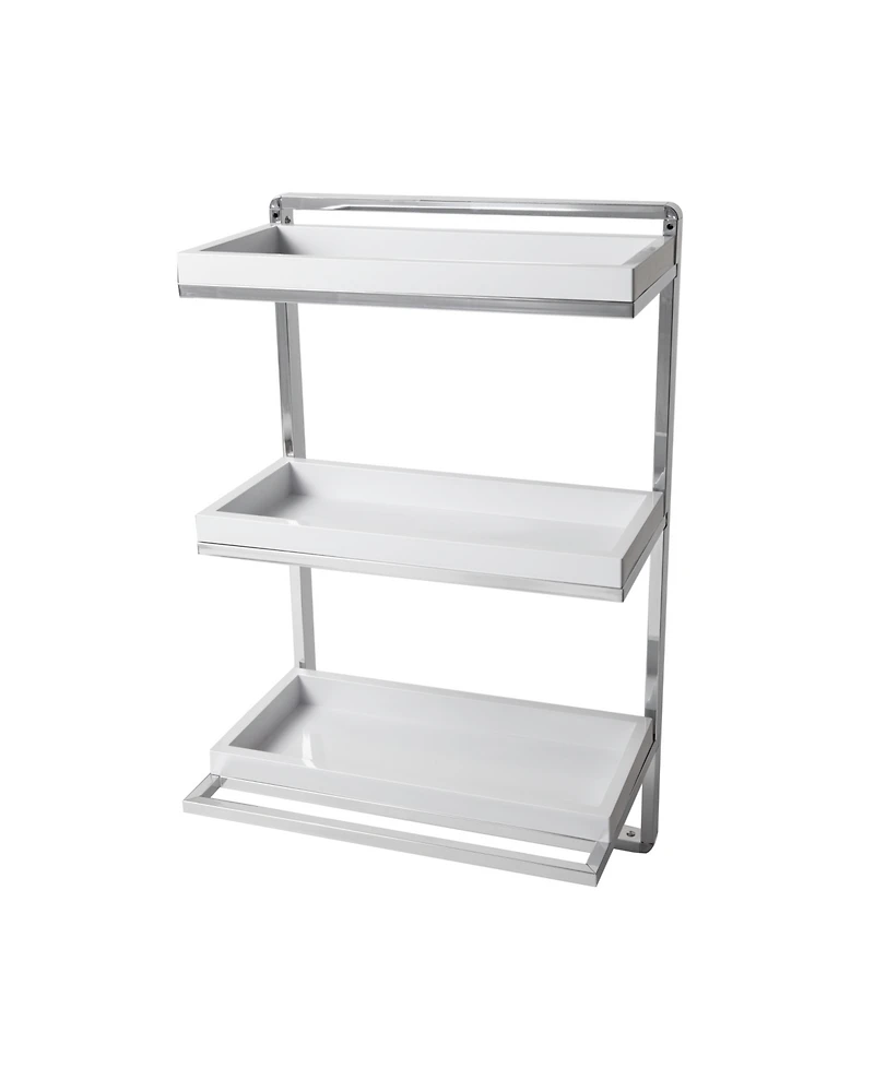 Wall Mount 3-Tier White and Chrome Bathroom Shelf with towel Bar and Removable Trays