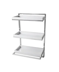Wall Mount 3-Tier White and Chrome Bathroom Shelf with towel Bar and Removable Trays
