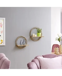 Golden-Tone Rings Floating Wall Shelves, Set of 2