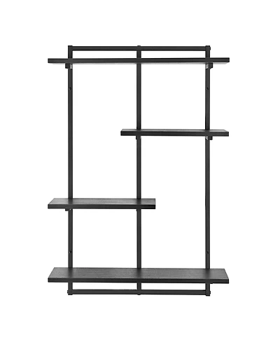 Rhodes 4 Tier Modern Floating Windowsill Wall Shelf Unit with Black Metal Frame and Black Mdf Shelves
