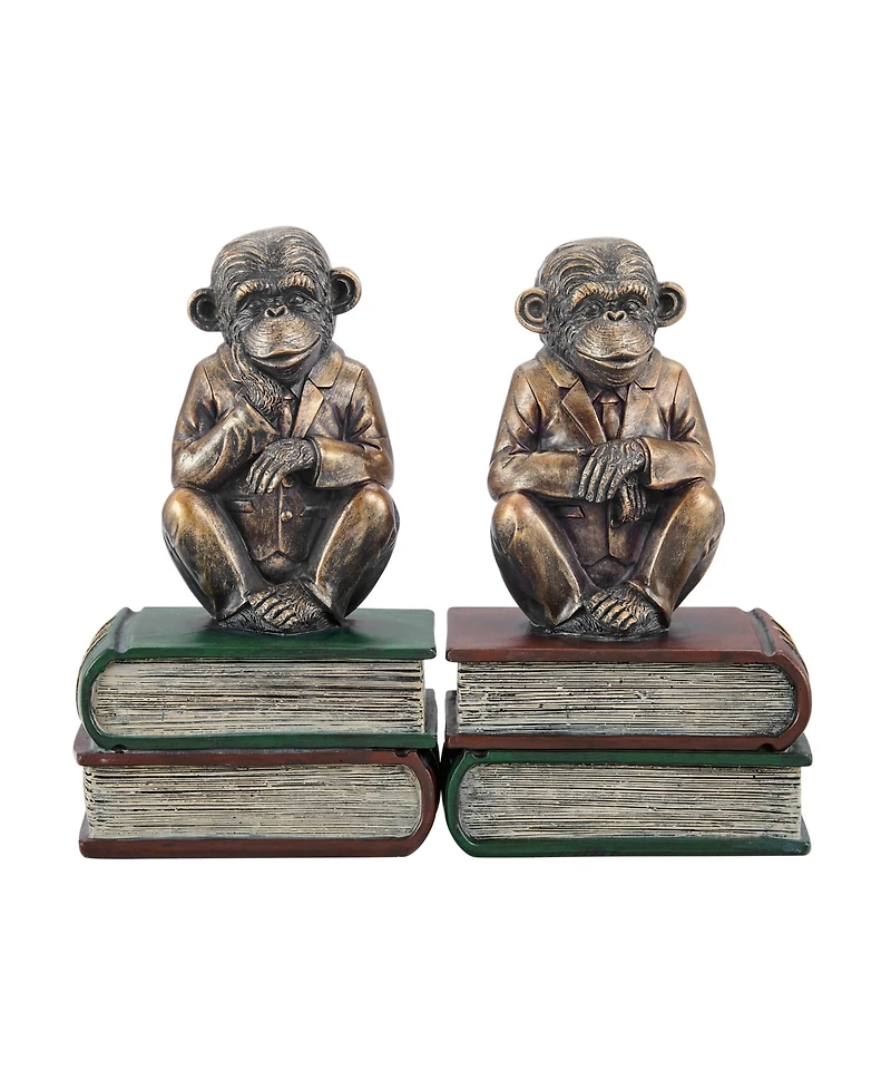 Danya B Monkeys on Books Polyresin Antique-Like Patina Finish Bookend, Set of 2