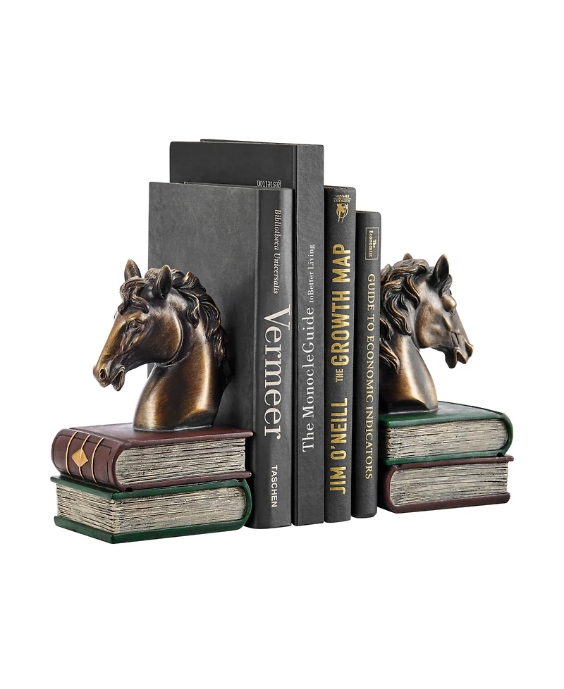 Danya B Horses on Books Polyresin Antique-Like Patina Finish Bookend, Set of 2