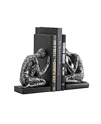 Danya B Kneeling Figure Sculptures Polyresin Silver-Tone and Black Finish Bookend, Set of 2