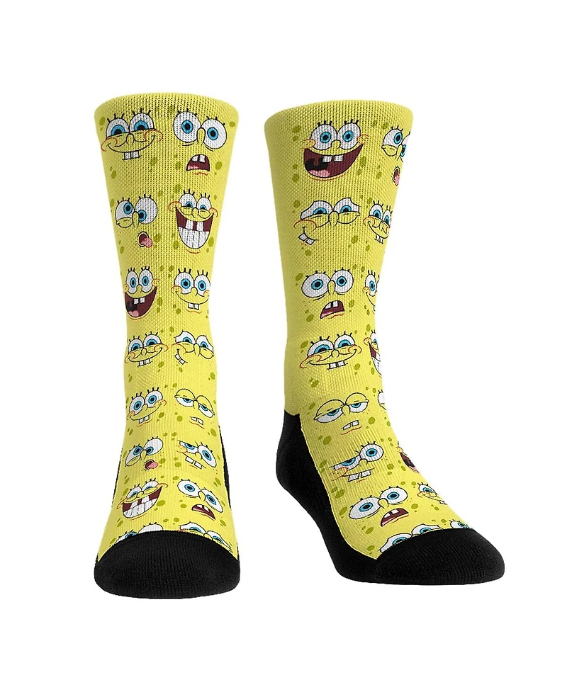 Men's and Women's Rock 'Em Socks SpongeBob Square Pants Face All Over Crew Socks