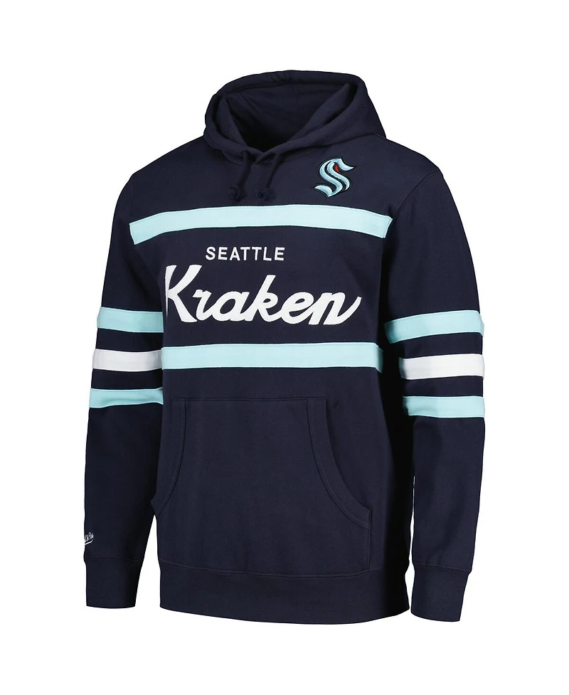 Men's Mitchell & Ness Deep Sea Blue Seattle Kraken Head Coach Pullover Hoodie