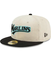 Men's New Era White Florida Marlins Cooperstown Collection Corduroy Classic 59FIFTY Fitted Hat