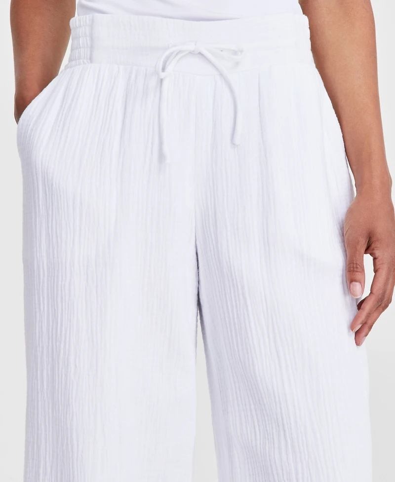 Jm Collection Women's Wide Leg Cotton Gauze Pants, Created for Macy's