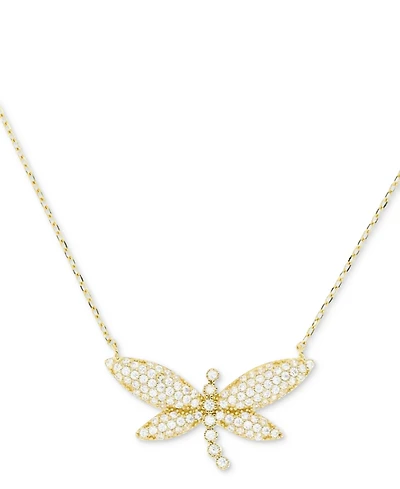 Cubic Zirconia Pave Dragonfly Pendant Necklace in 14k Gold-Plated Sterling Silver, 18" +2" extender