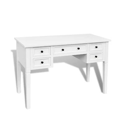 vidaXL White Writing Desk with 5 Drawers