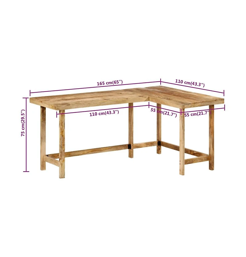 vidaXL Desk 65"x43.3"x29.5" Solid Wood Mango