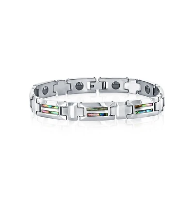 Metallo Magnetic Link Tungsten Genuine Abalone Bracelet