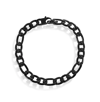 Metallo Stainless Steel 8mm Textured Figaro Chain Bracelet