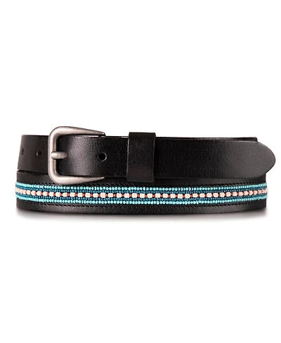 Lucky Brand Turquoise Beaded Stripe Leather Belt