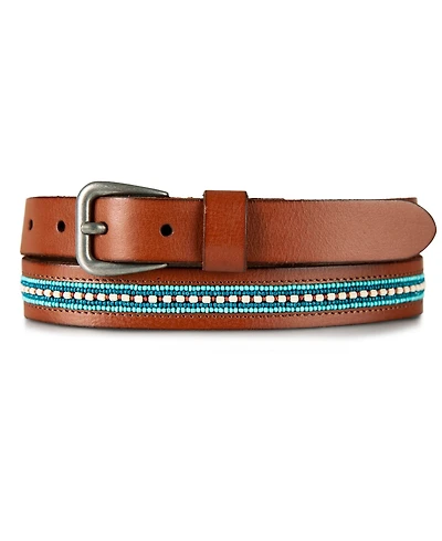 Lucky Brand Turquoise Beaded Stripe Leather Belt