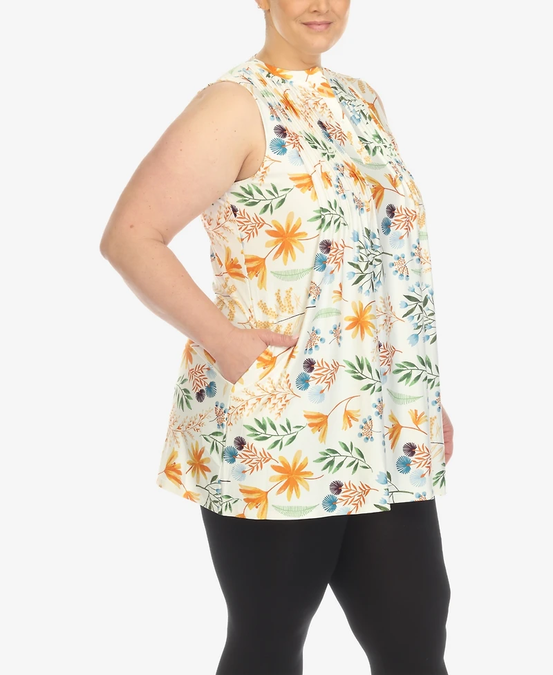 White Mark Plus Floral Sleeveless Tunic Top