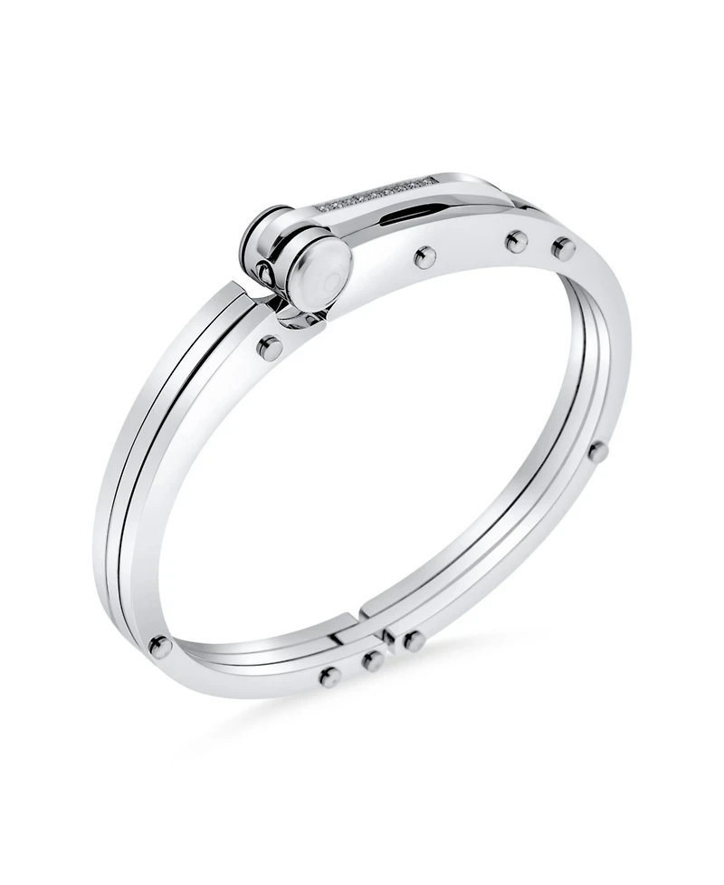 Bling Jewelry Biker Handcuff For Women Bracelet Bangle Cubic Zirconia Accent Stainless Steel