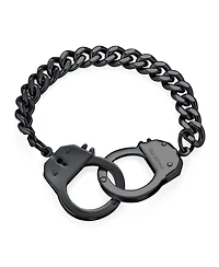 Bling Jewelry Biker Couples Handcuff Statement Bracelet Cuban Curb Chain Black Ip Stainless Steel