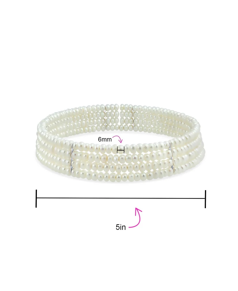 Bling Jewelry Fine Classic Jewelry Wide 4 Row Statement White Freshwater Cultured Pearl Necklace Prom Silver Plated Accent Bar Adjustable