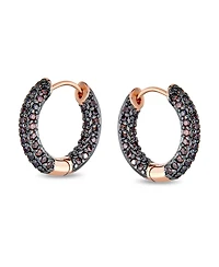 Bling Jewelry Formal Party Pink or Brown Pave Cz Inside Out Small Tube Huggie Hoop Earrings Cubic Zirconia Chocolate Rose Gold Black Plated .75 Inch D