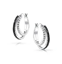 Bling Jewelry Black White Circle Cubic Zirconia Pave Cz Prom Double Hoop Earrings 1.5 Inch Diameter