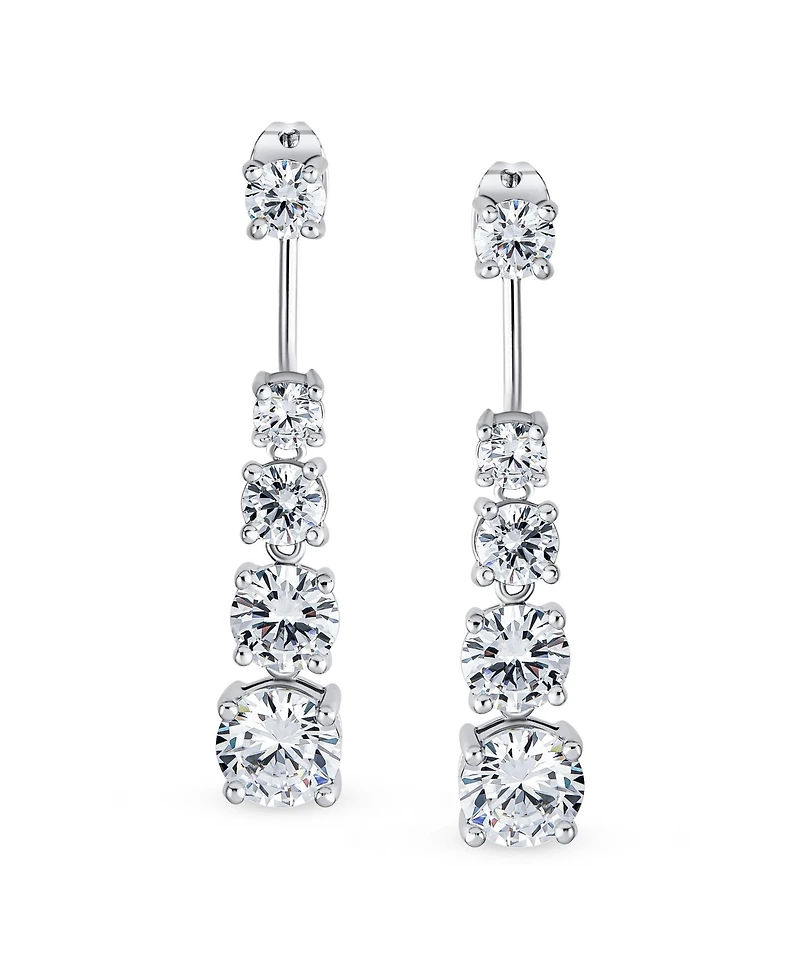 Bling Jewelry Modern Classic Graduated Cubic Zirconia Cz Drop Back And Front Stud Jacket Long Linear Earrings