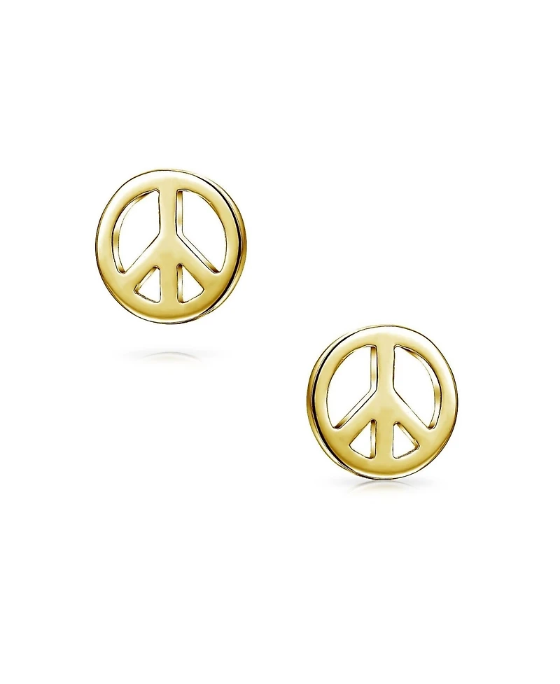 Bling Jewelry Dainty World Peace Sign Stud Earrings in 14K Gold & Sterling Silver