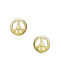Bling Jewelry Dainty World Peace Sign Stud Earrings in 14K Gold & Sterling Silver