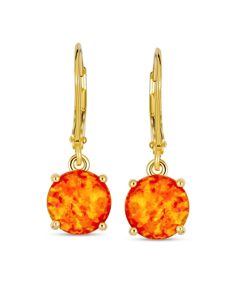 Bling Jewelry Round Solitaire Created Opal Lever back Drop Earrings .925 Sterling Silver 8MM