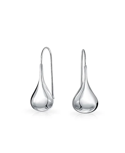Bling Jewelry Simple Plain Puffed Teardrop Pear Shaped Rain Drop Earrings Fishhook Threader Polish Sterling Silver Inch