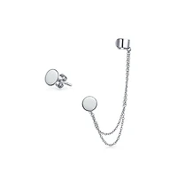 Bling Jewelry Geometric Cartilage Plain Band With Two Chains Ear Warp Cuff Cz Cubic Zirconia Stud Lobe Earring Rose Gold Plated Sterling Silver