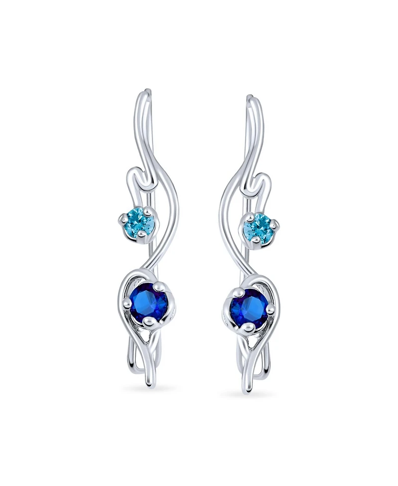 Bling Jewelry Swirl Wire Ear Pin Climbers Aqua Blue Cubic Zirconia Earrings Royal Blue Cz Crawlers Sterling Silver