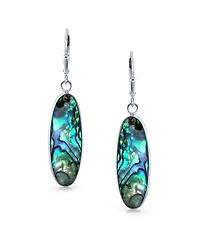 Bling Jewelry Geometric Iridescent Rainbow Abalone Shell Oval Long Dangle Earrings Sterling Silver Lever Back