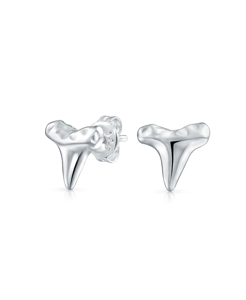 Bling Jewelry Small Tiny Ocean Nautical Animal Hawaiian Shark Tooth Stud Earrings Texture Sterling Silver Vacation Jewelry