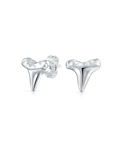 Bling Jewelry Small Tiny Ocean Nautical Animal Hawaiian Shark Tooth Stud Earrings Texture Sterling Silver Vacation Jewelry