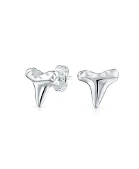 Bling Jewelry Small Tiny Ocean Nautical Animal Hawaiian Shark Tooth Stud Earrings Texture Sterling Silver Vacation Jewelry