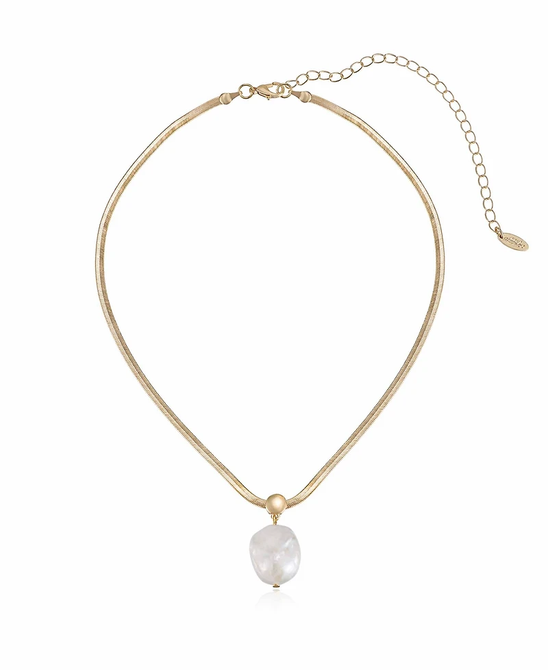 Ettika Baroque Cultured Freshwater Pearl Pendant 18K Gold-Plated Snake Chain Necklace