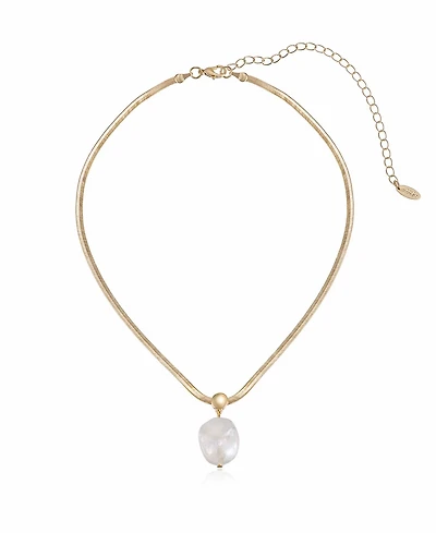 Ettika Baroque Cultured Freshwater Pearl Pendant 18K Gold-Plated Snake Chain Necklace